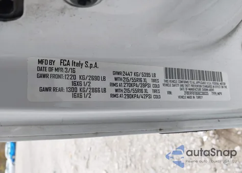 2016 Ram Promaster City Tradesman Slt из США, поврежденный, VIN ZFBERFBT8G6C38035